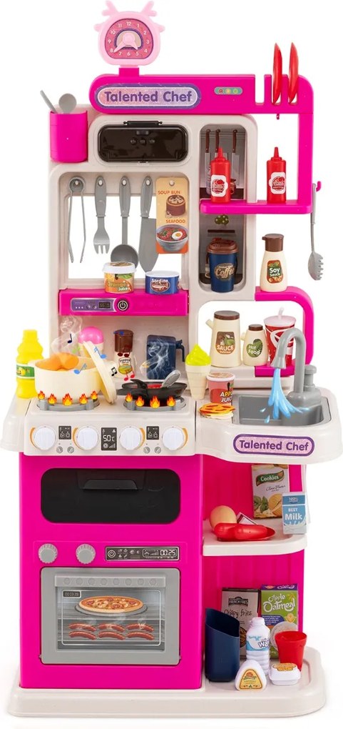 Cozinha Brincar para crianças com luzes, sons, fogão a vapor realista, lava-louças e 95 acessórios. Brinquedo educativo para crianças a partir dos 3 a