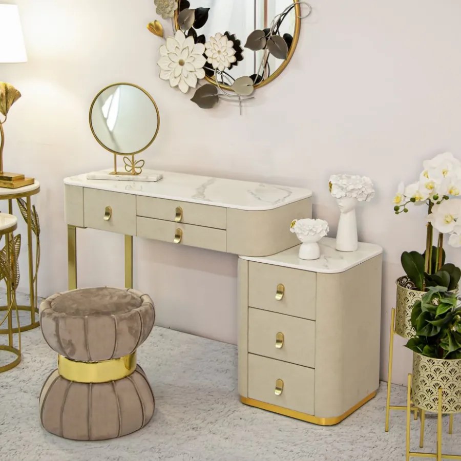 TOUCADOR BEAUTY 120X40X75 CM CREME E DOURADO