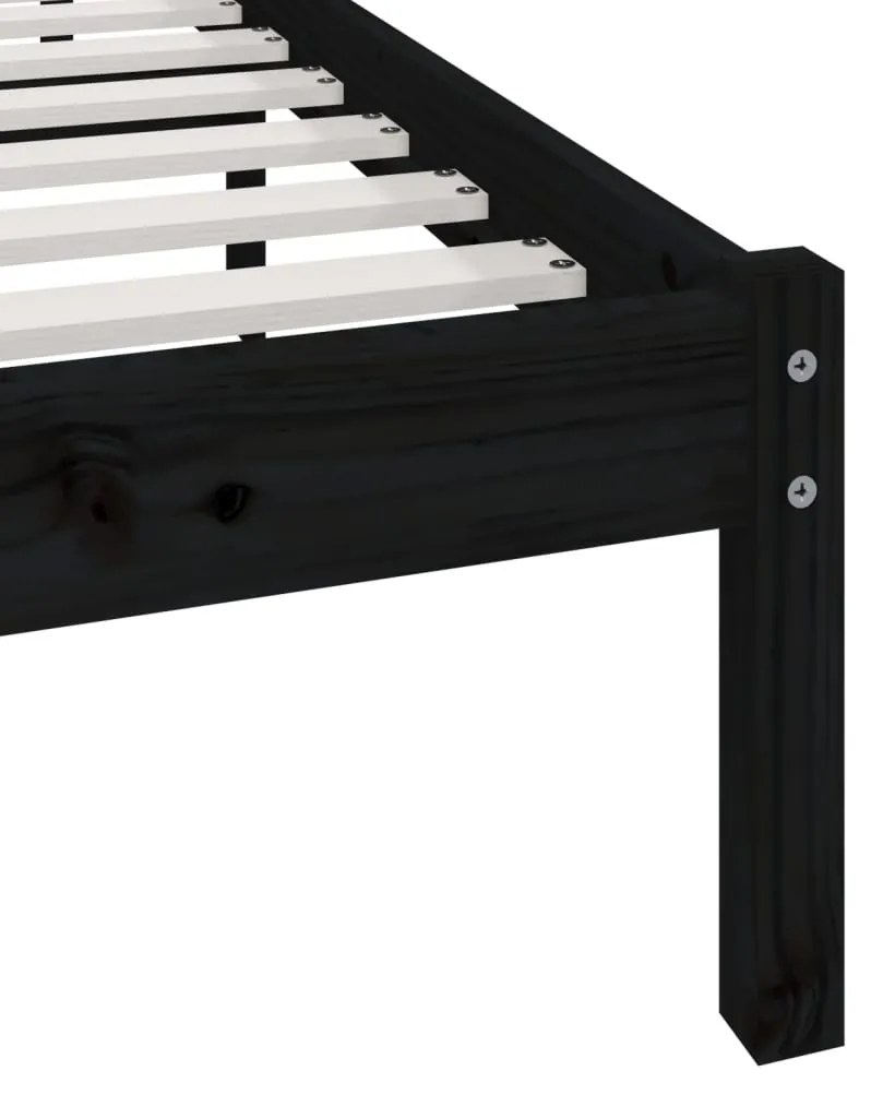 Estrutura de cama de casal 135x190 cm pinho maciço preto