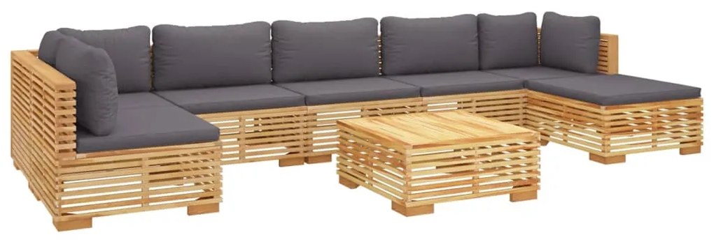 8 pcs conjunto lounge jardim c/ almofadões madeira teca maciça