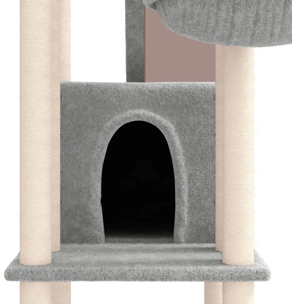 Árvore p/ gatos c/ postes arranhadores sisal 201 cm cinza-claro