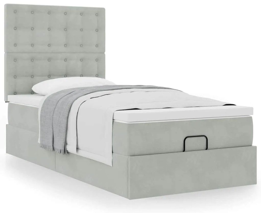 Estrutura cama otomana colchões 90x200 cm veludo cinzento claro