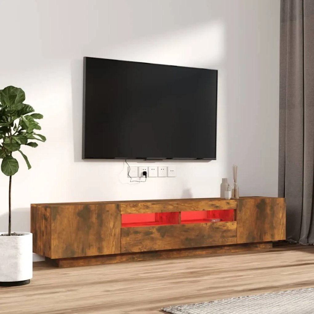 Conjunto móveis de TV 2pcs c/ LEDs madeira carvalho fumado