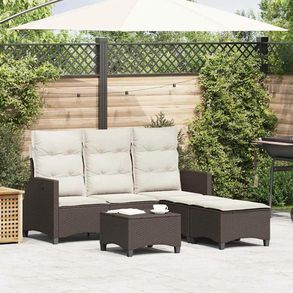 3 pcs conjunto sofás de jardim com almofadões em L vime PE