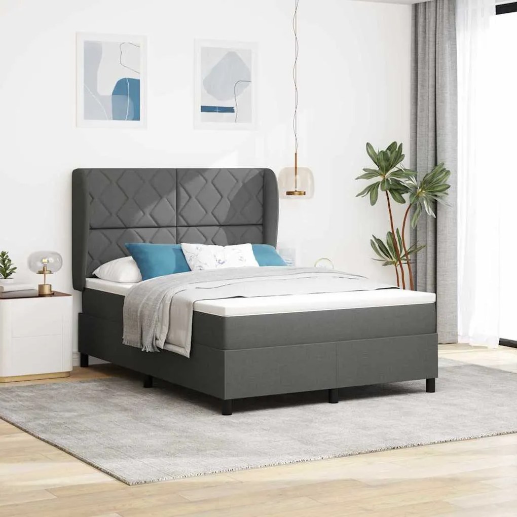 vidaXL Cama com Estrado e Colchão - Cinza Escuro, 140x190 cm, Tecido