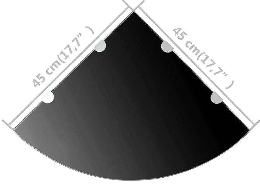 Prateleiras canto 2 pcs suportes cromados 45x45cm vidro preto