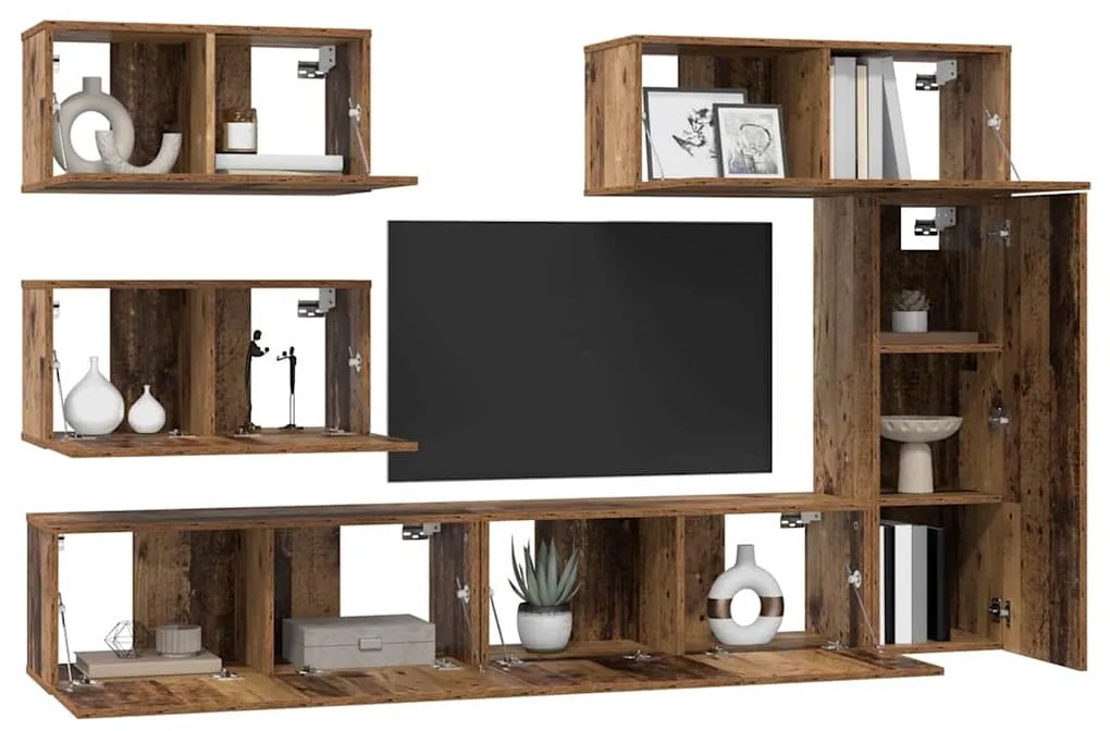 Conjunto de móvel de TV 6 pcs Madeira antiga 30.5 x 30 x 90 cm