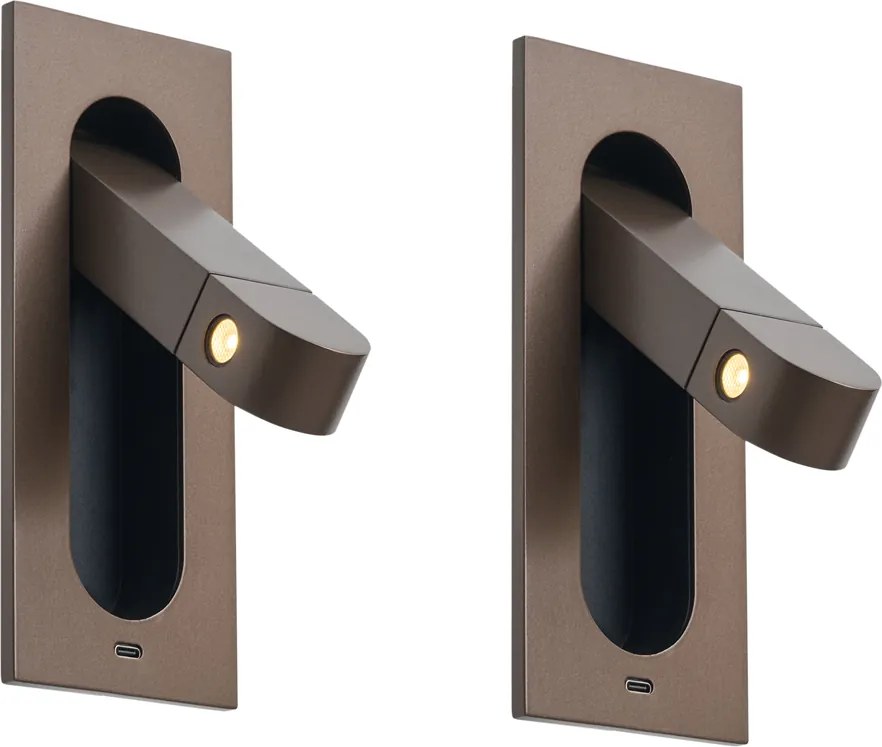 Conjunto de 2 candeeiros de parede modernos bronze escuro com LED e porta USB-C - Hilton