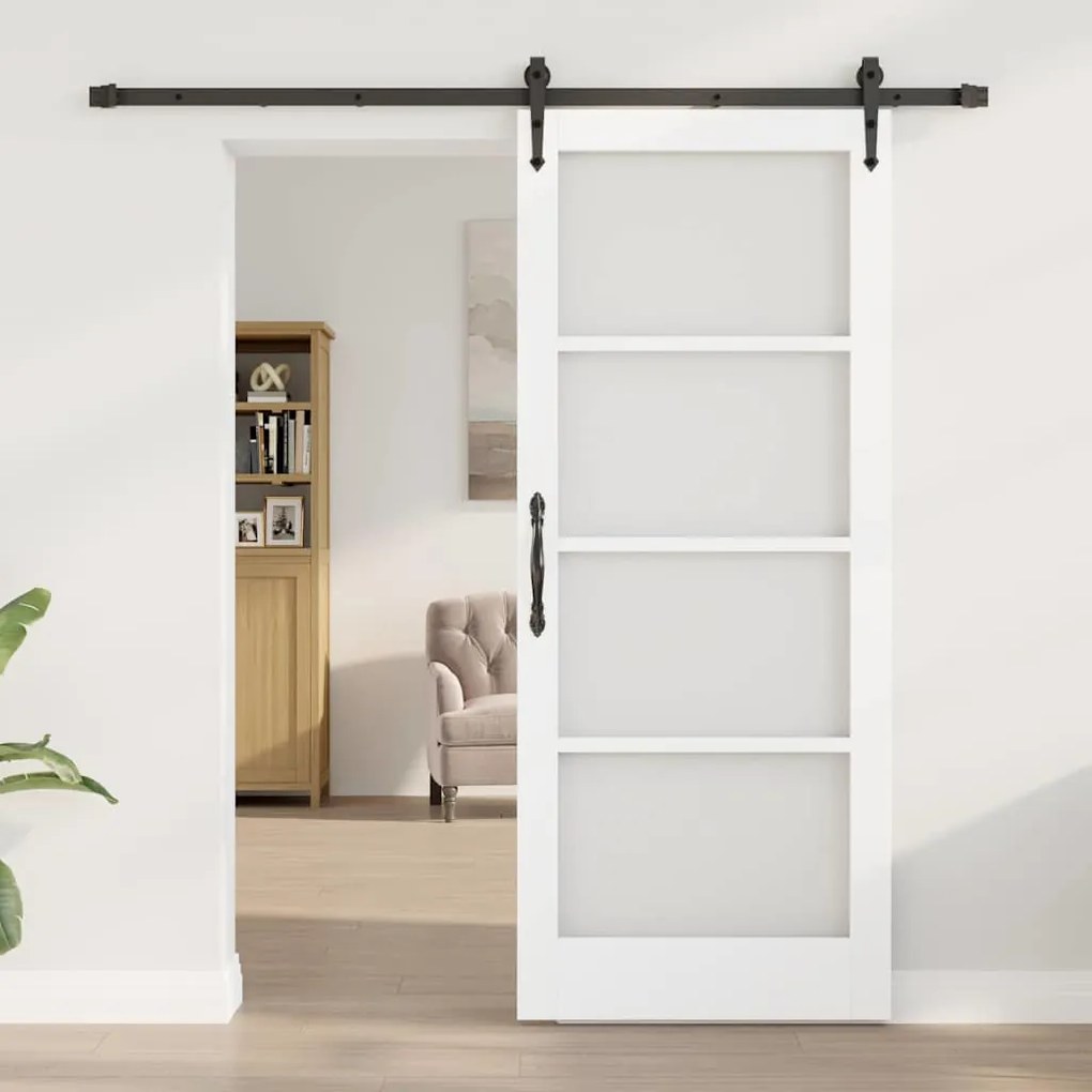 Porta Deslizante com Conjunto de Hardware Branca 83x202 cm Madeira Sól