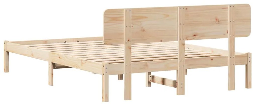 Estrado de cama com cabeceira 200x200 cm em madeira de pinho.