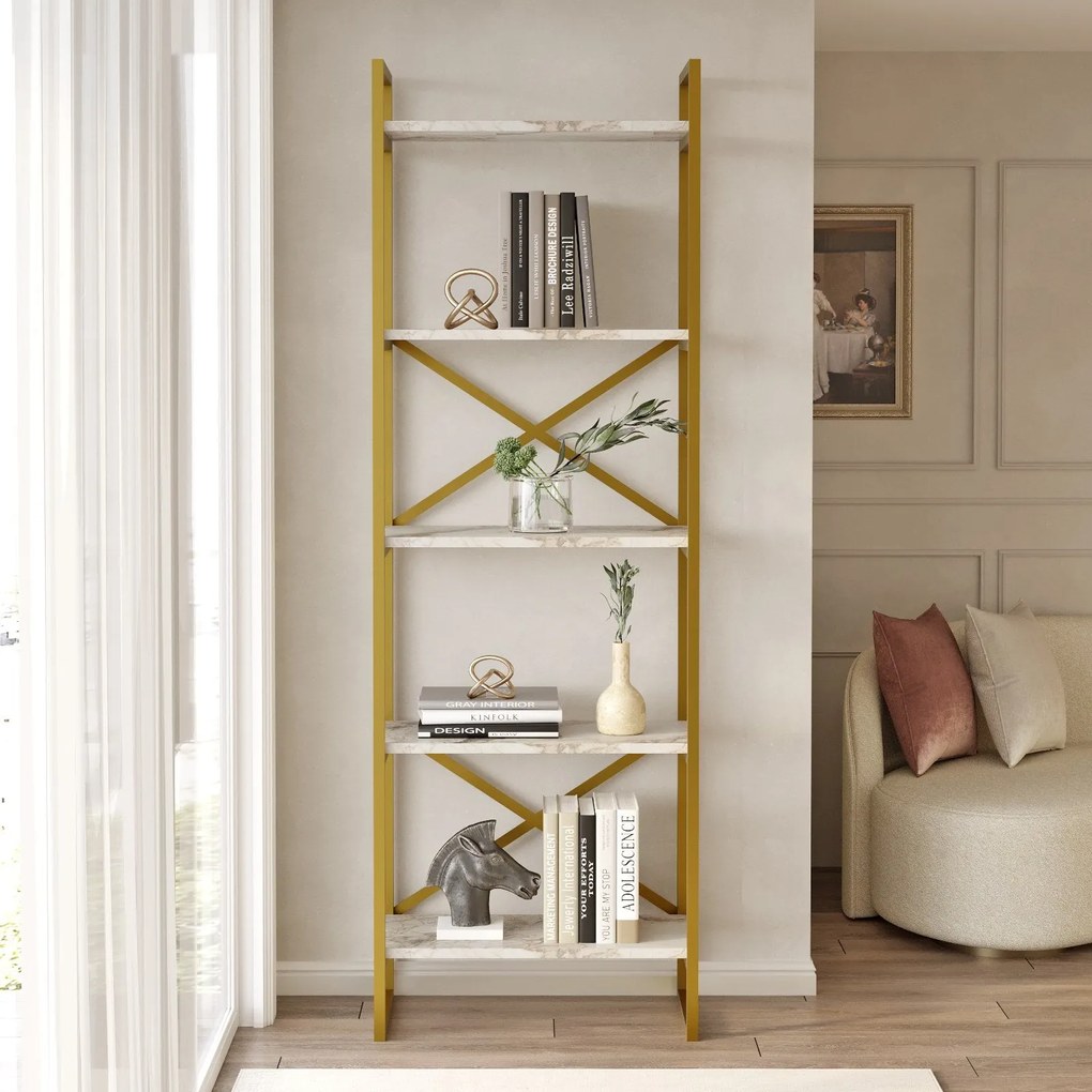 Estante VG3 – Mármore e Dourado – 58x175x30 cm