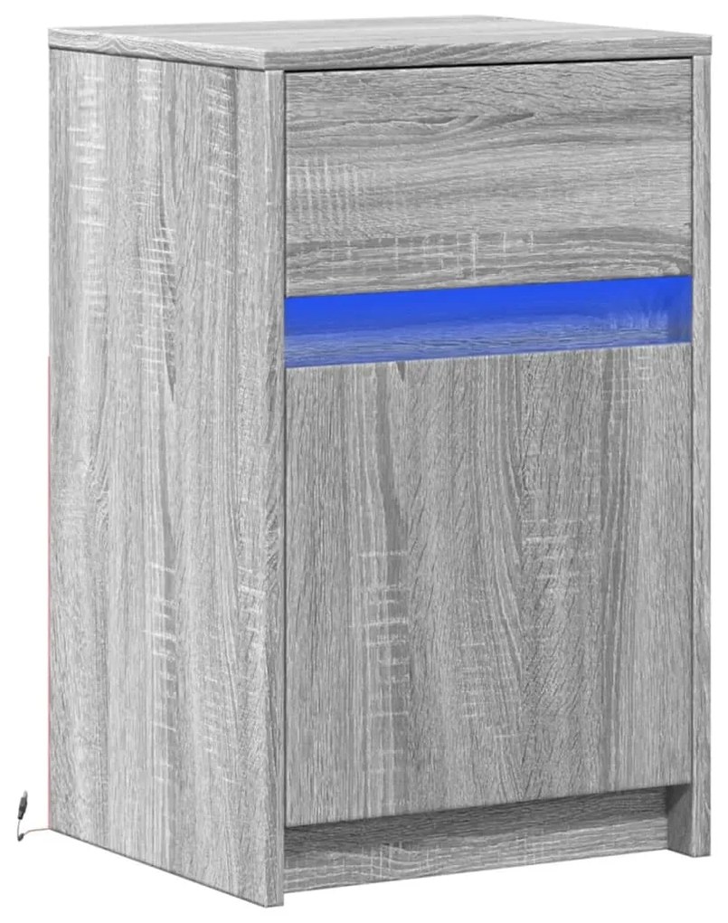 Mesa cabeceira c/ luzes LED derivados madeira cinzento sonoma