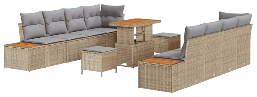 Conjunto de Sofá de Jardim de 11 Peças com Almofadas Bege em Rattan Po