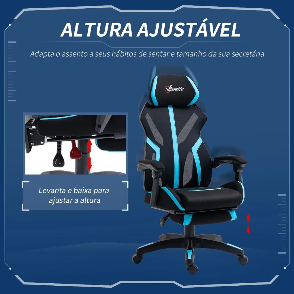 Cadeira de Gaming com Apoio para os Pés Retrátil Cadeira de Escritório Reclinável com Apoio para a Cabeça e Altura Ajustável 65x65x119-129cm Preto e A