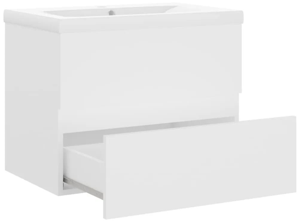 Armário de lavatório c/ lavatório embutido contraplacado branco