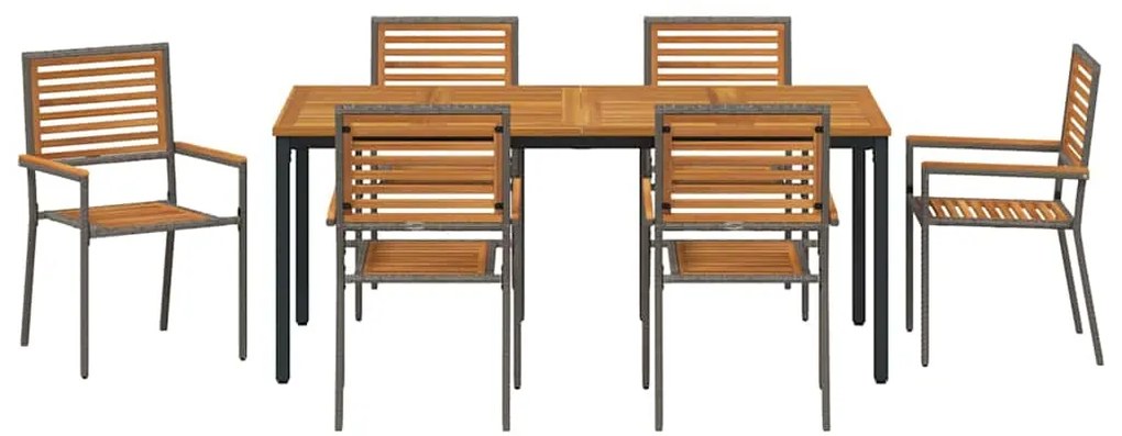 Conjunto de Jantar de Jardim vidaXL 7 Peças Cinza Rattan Acacia