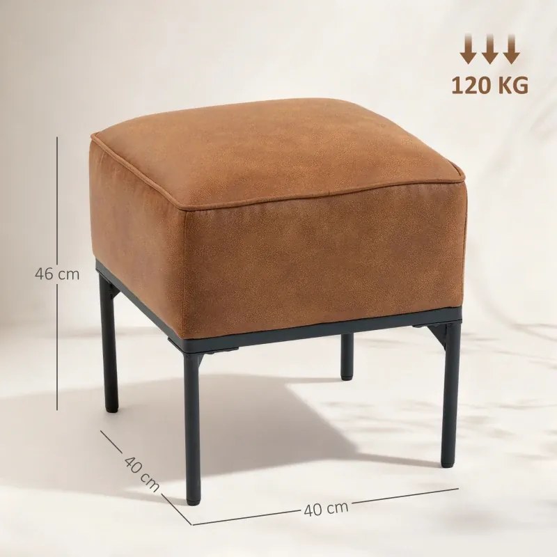 Banco Estofado em PU com Pés de Aço Acolchoado Espesso Estilo Moderno Otomana para Quarto 40x40x46 cm Castanho