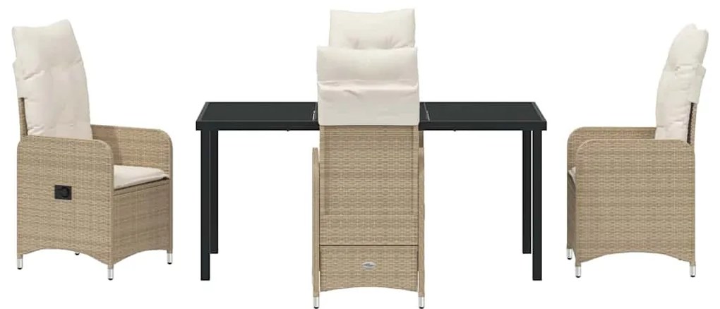Conjunto de Jantar de Jardim com 5 Peças e Almofadas Bege em Rattan Si