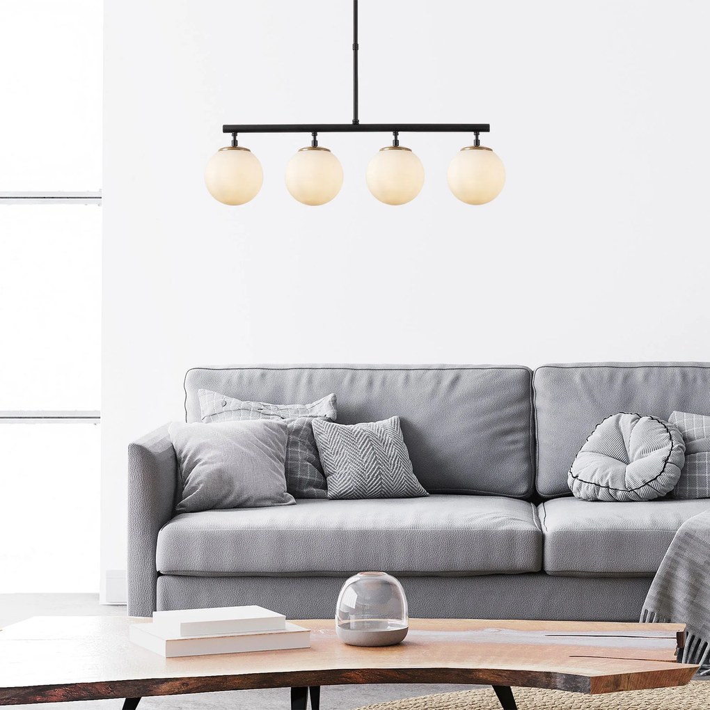 Chandelier Fazli – Preto, Dourado e Branco – 70 x 15 x 43-87 cm