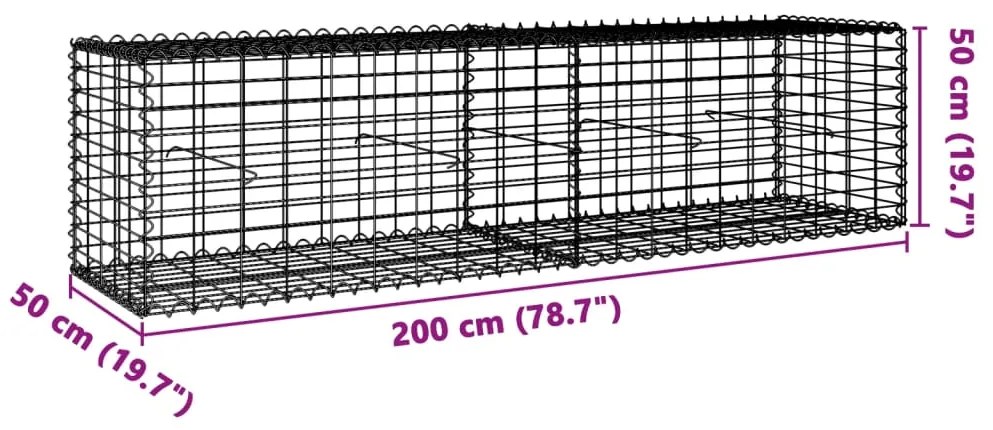 Cesto gabião com cobertura 200x50x50 cm ferro galvanizado