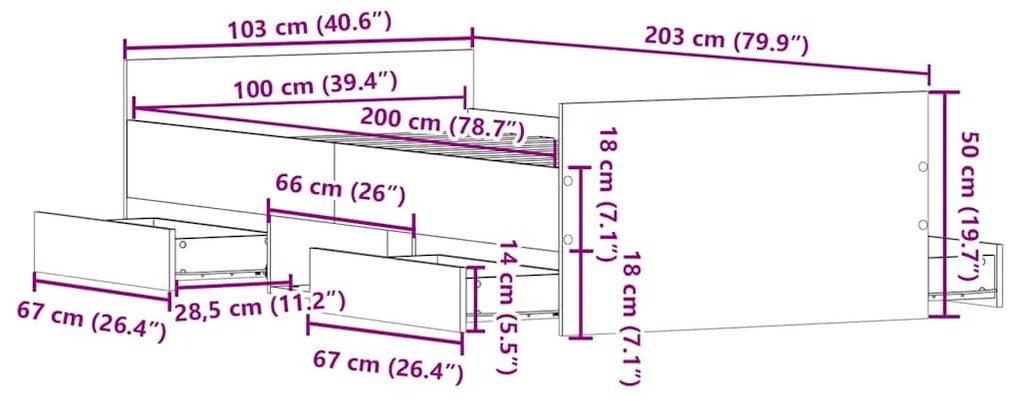 Estrutura de cama sem colchão 100x200cm derivados de madeira