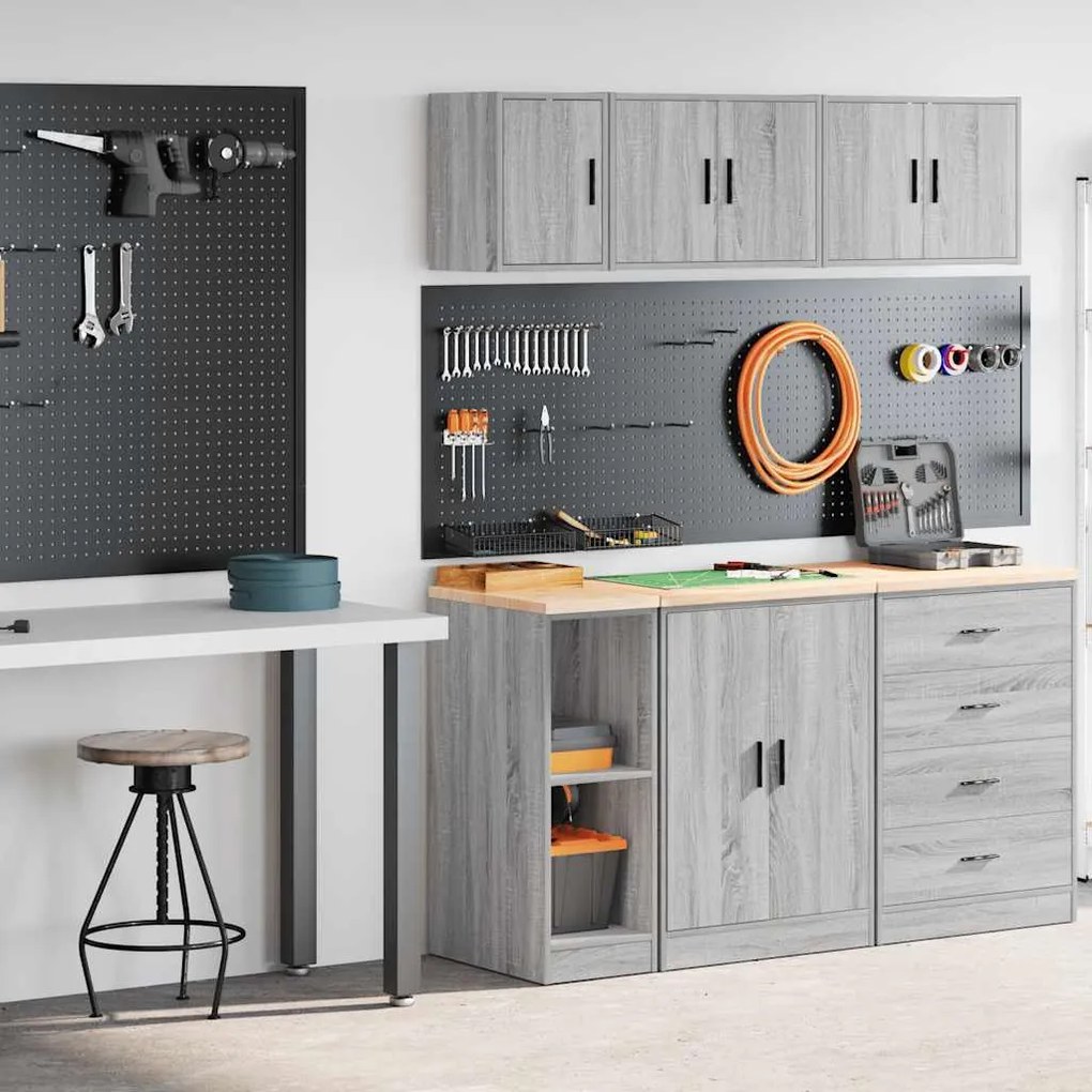 vidaXL Armários de garagem 2 pcs derivados de madeira cinzento sonoma