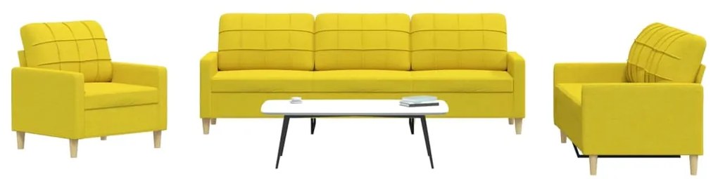 3 pcs conjunto de sofás tecido amarelo-claro