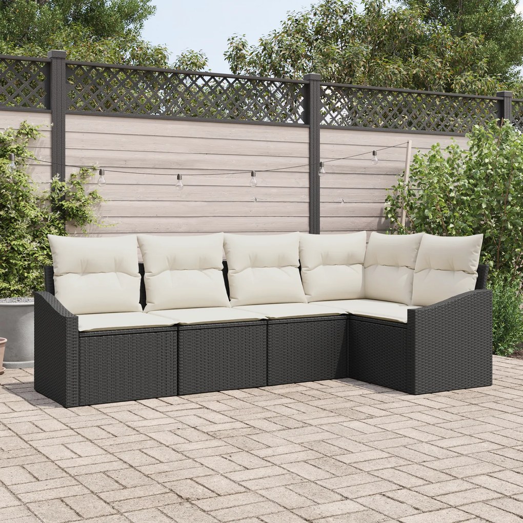 Conjunto de Jantar de Jardim com 5 Peças e Almofadas Preto em Rattan S