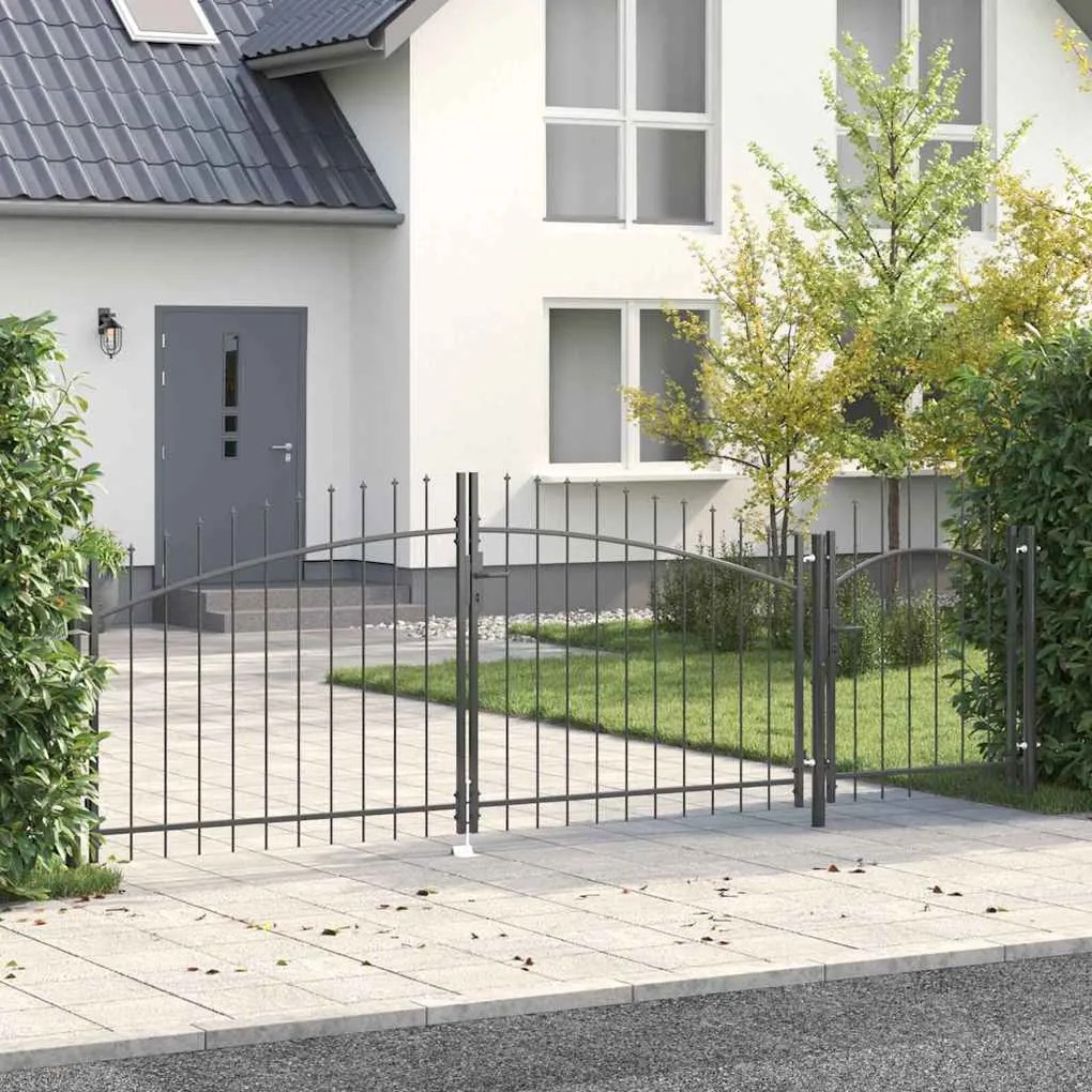 vidaXL Portão de Jardim com Topo de Lança Cinza 150x400 cm em Aço