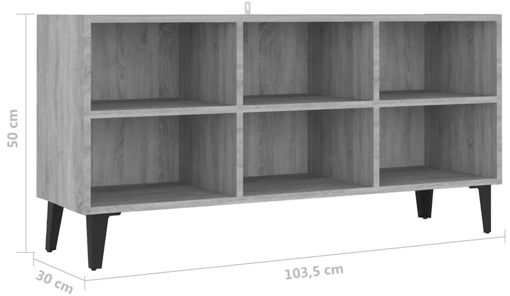 Móvel de TV com pernas em metal 103,5x30x50 cm sonoma cinzento