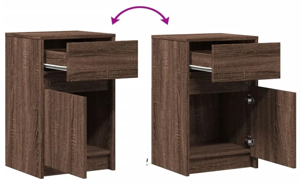 Mesa cabeceira c/ luzes LED derivados madeira carvalho castanho