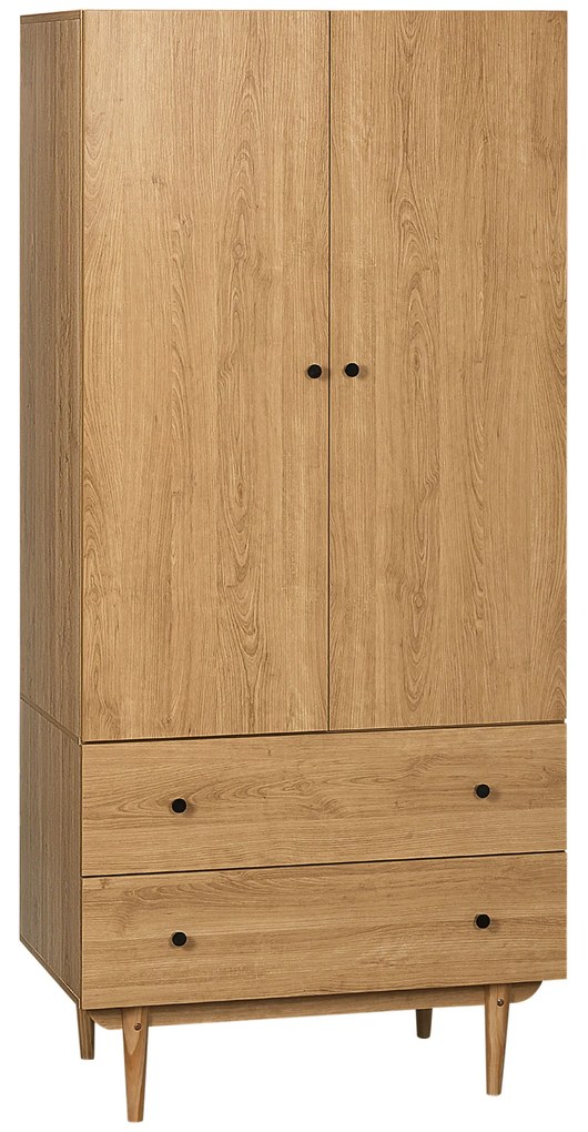HOMCOM Armário de Roupas Armário de Armazenamento Guarda Roupas com 2 Portas 2 Gavetas e Cabide 80x52x180 cm Visual de Madeira | Aosom Portugal