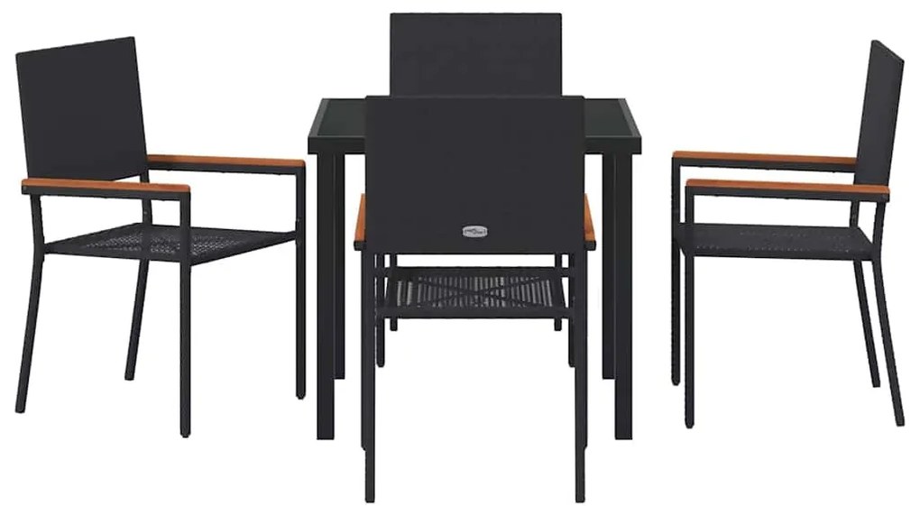 Conjunto de Jantar Jardim 5 Peças Preto em Rattan Sintético