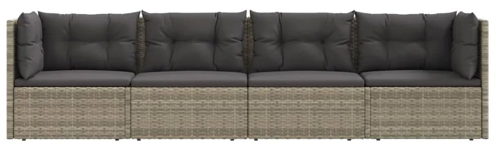 4 pcs conjunto lounge de jardim c/ almofadões vime PE cinzento