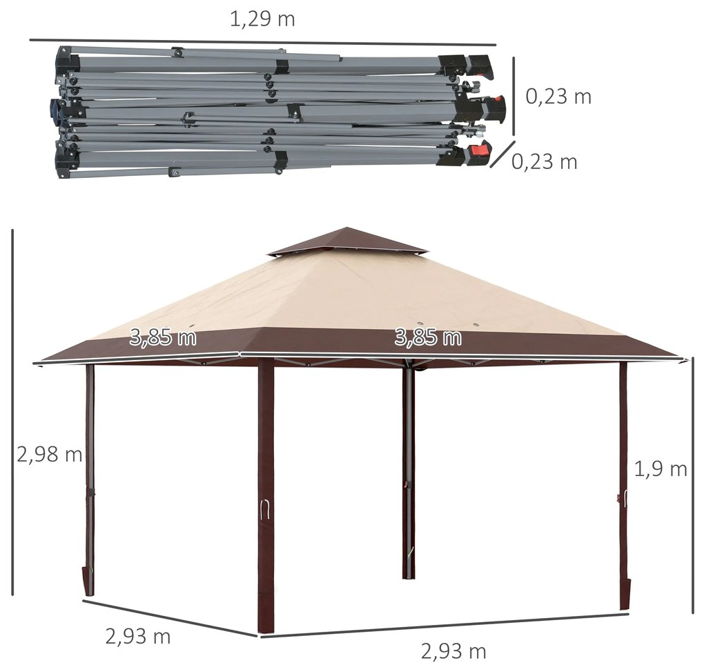Tenda Dobrável 3,85x3,85 m Tenda de Jardim com Telhado Duplo Altura Aj
