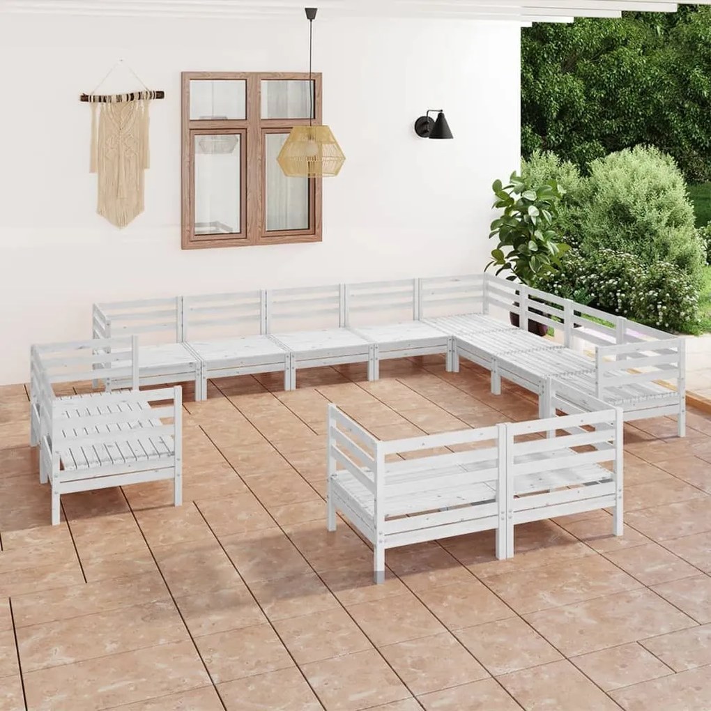 vidaXL 12 pcs conjunto lounge de jardim pinho maciço branco