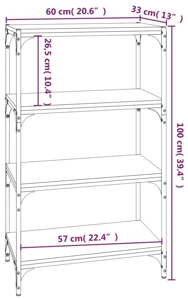 Estante 60x33x100 cm derivados de madeira e aço cinza sonoma