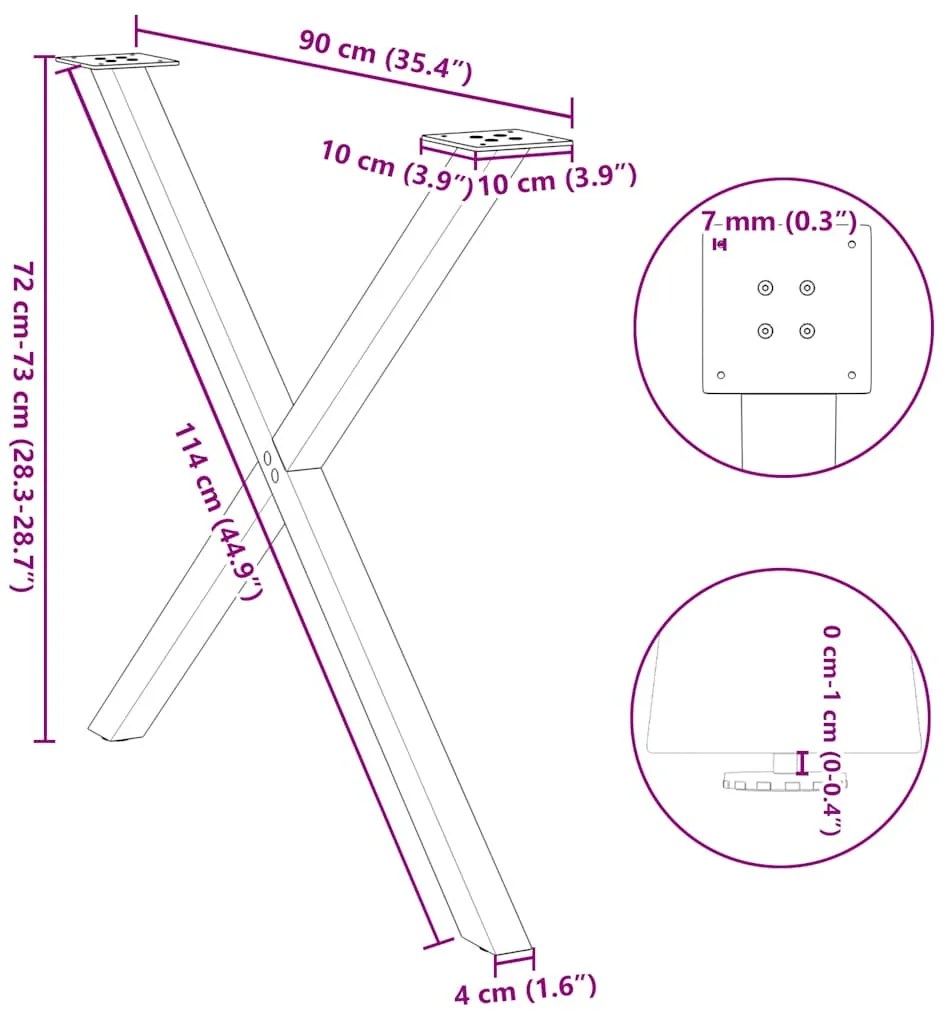 Pés para mesa de jantar em formato de X, 2 peças, antracite, 90x (72-7