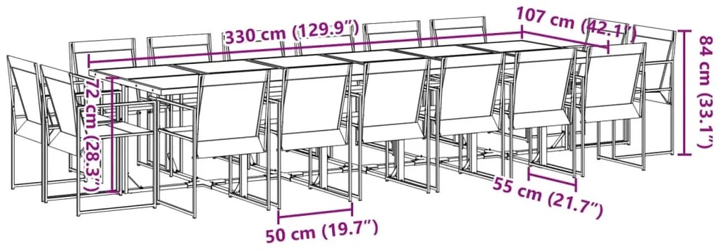 17 pcs conjunto de jantar para jardim textilene preto
