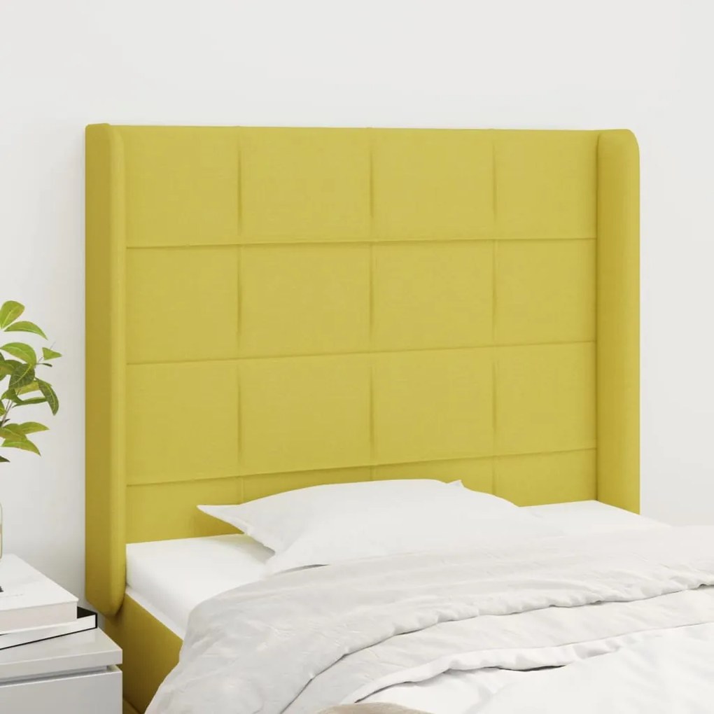 vidaXL Cabeceira de cama c/ abas tecido 83x16x118/128 cm verde