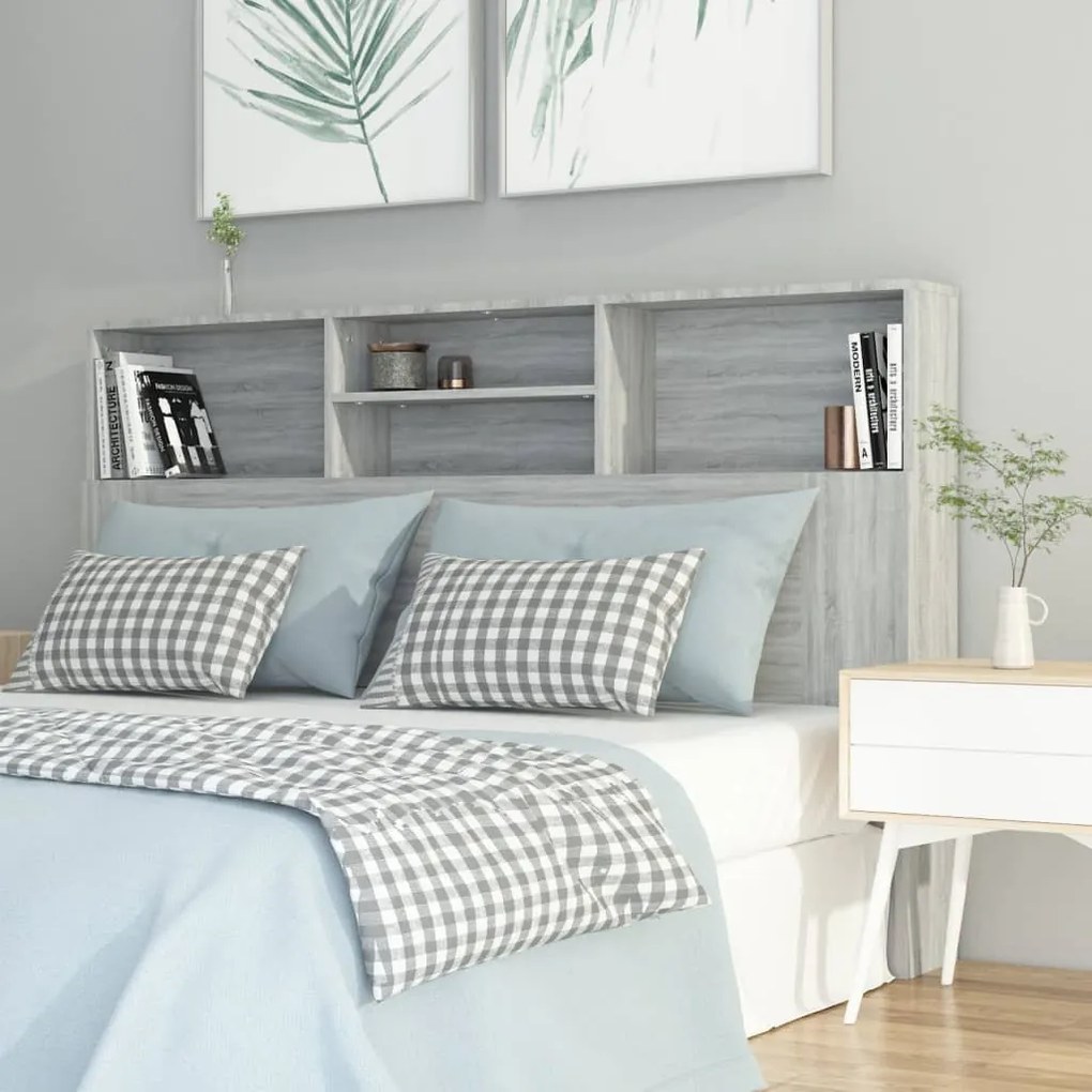 Cabeceira de Cama Dakota com Prateleiras de 160cm - Cinzento - Design