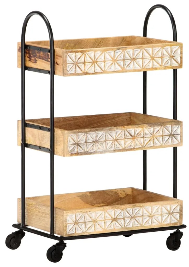 vidaXL Carrinho de cozinha 3 prateleiras 46x30x76 cm mangueira maciça