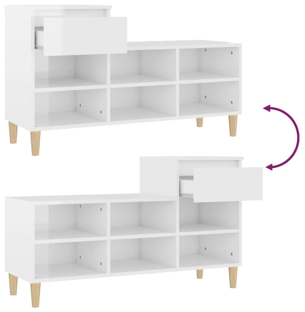 Sapateira 102x36x60 cm derivados de madeira branco brilhante