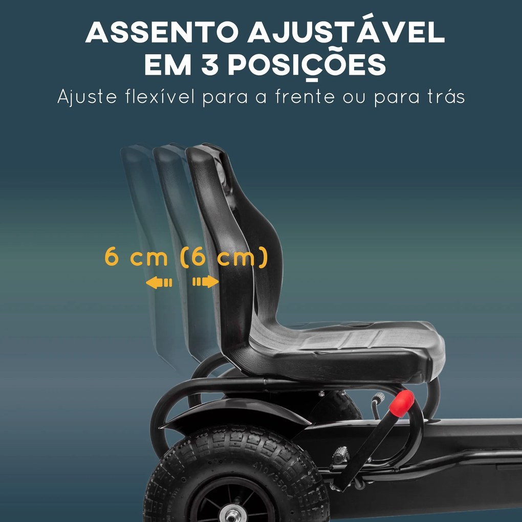 Kart a Pedais para Crianças com Assento Ajustável Pneus de Goma Travão de Mão para Crianças de 5-12 Anos 121x58x61 cm Branco