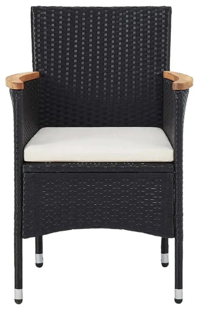 5 pcs conjunto de jantar p/ jardim vime PE/madeira maciça preto