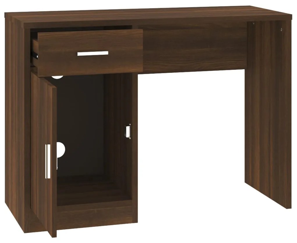 Secretária + gaveta/armário derivados madeira carvalho castanho