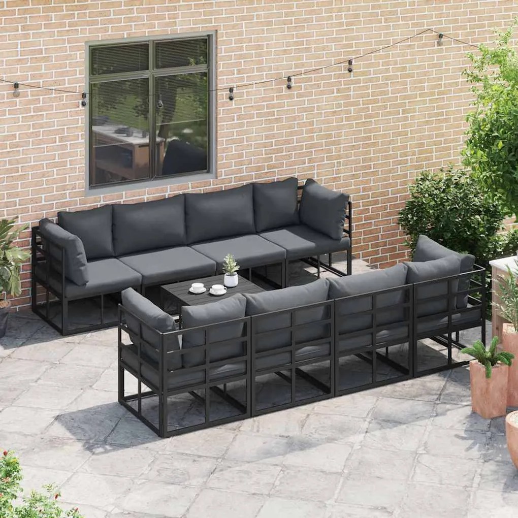 Conjunto de Sofá de Jardim 9 pcs Preto 70 x 70 x 32 cm Alumínio