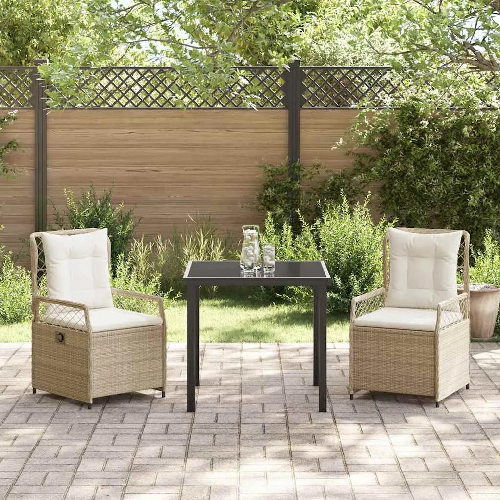 Conjunto de Jantar de Jardim 3 Peças Bege em Rattan Sintético