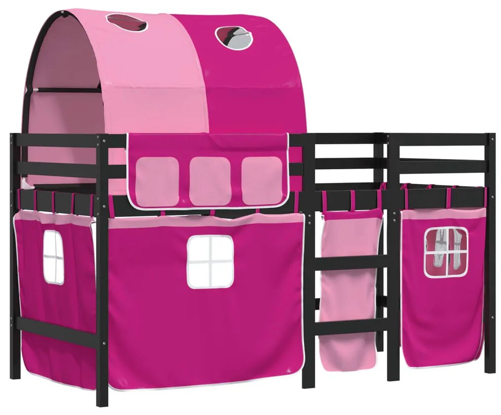 Cama alta para criança com túnel 80x200 cm pinho maciço rosa