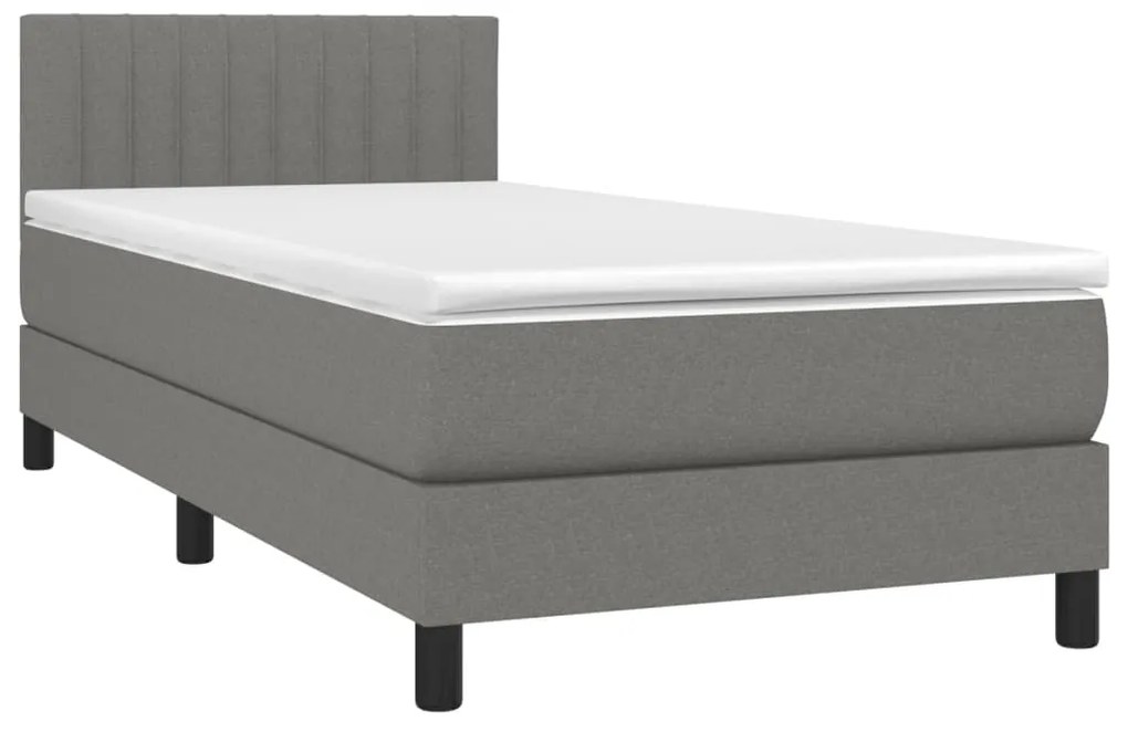 Cama box spring c/ colchão e LED 100x200 cm tecido cinza-escuro